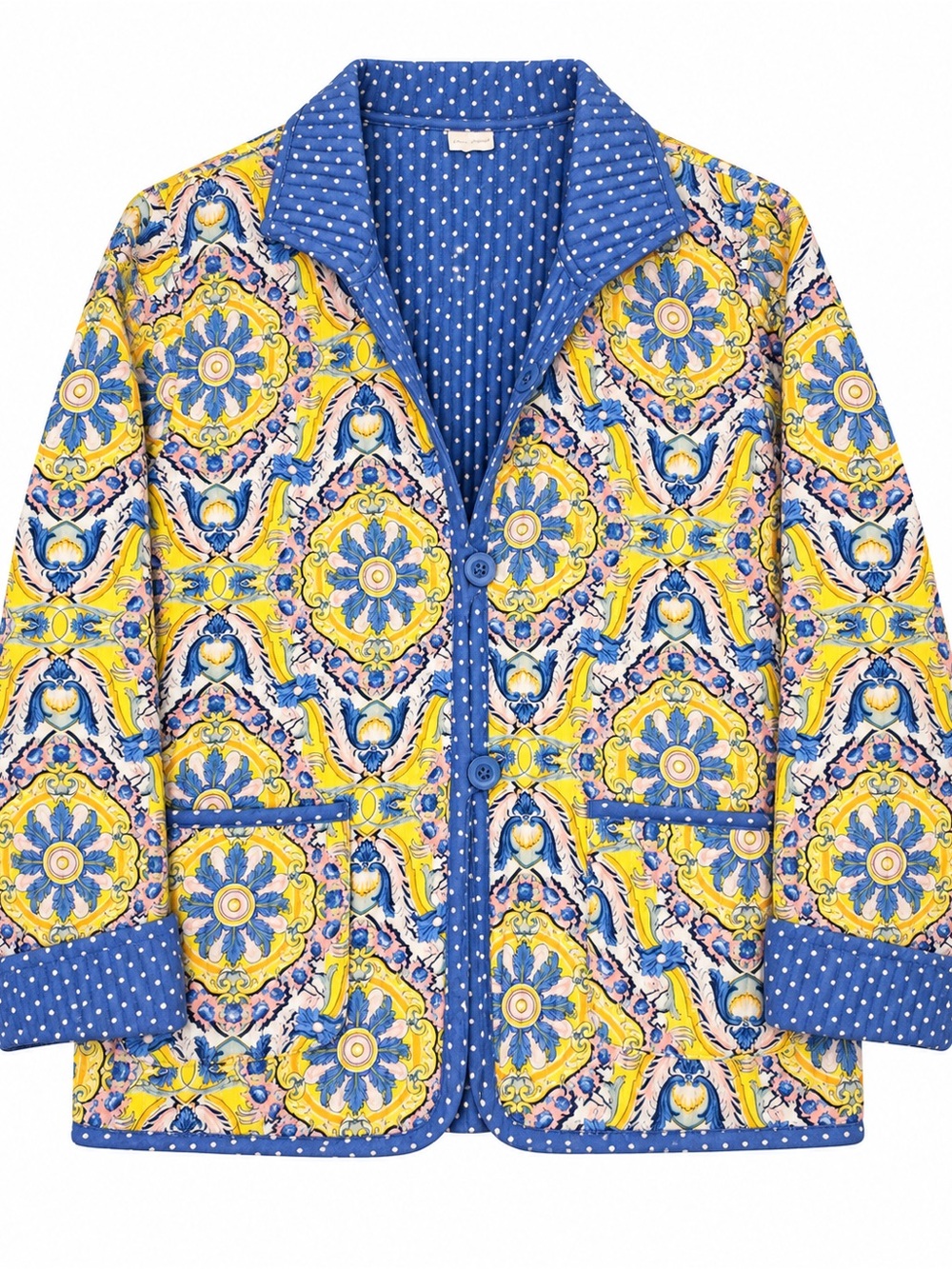 Appleseed’s Reversible Quilted Jacket Women’s M Floral Blue Polka Dot Cotton